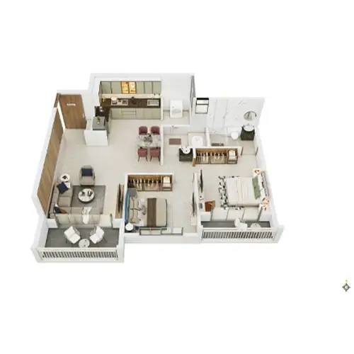 Austin Yana 2 BHK unit plan - 798 to 834 sq.ft carpet, Tathawade Pune