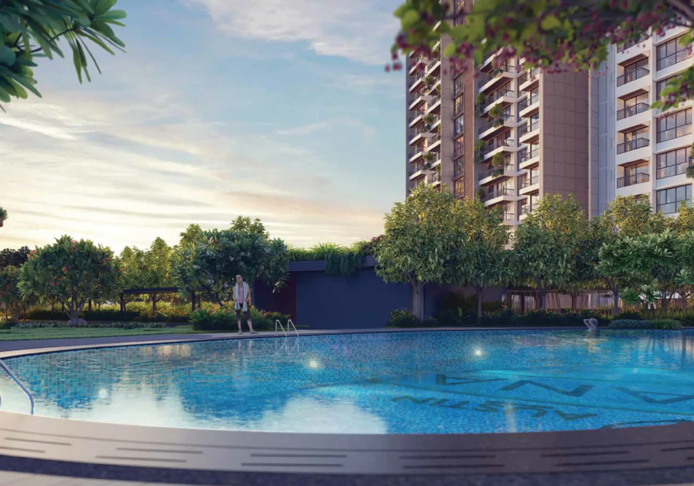 Austin Yana - swimming pool and sun deck below the towers, Tathawade Pune