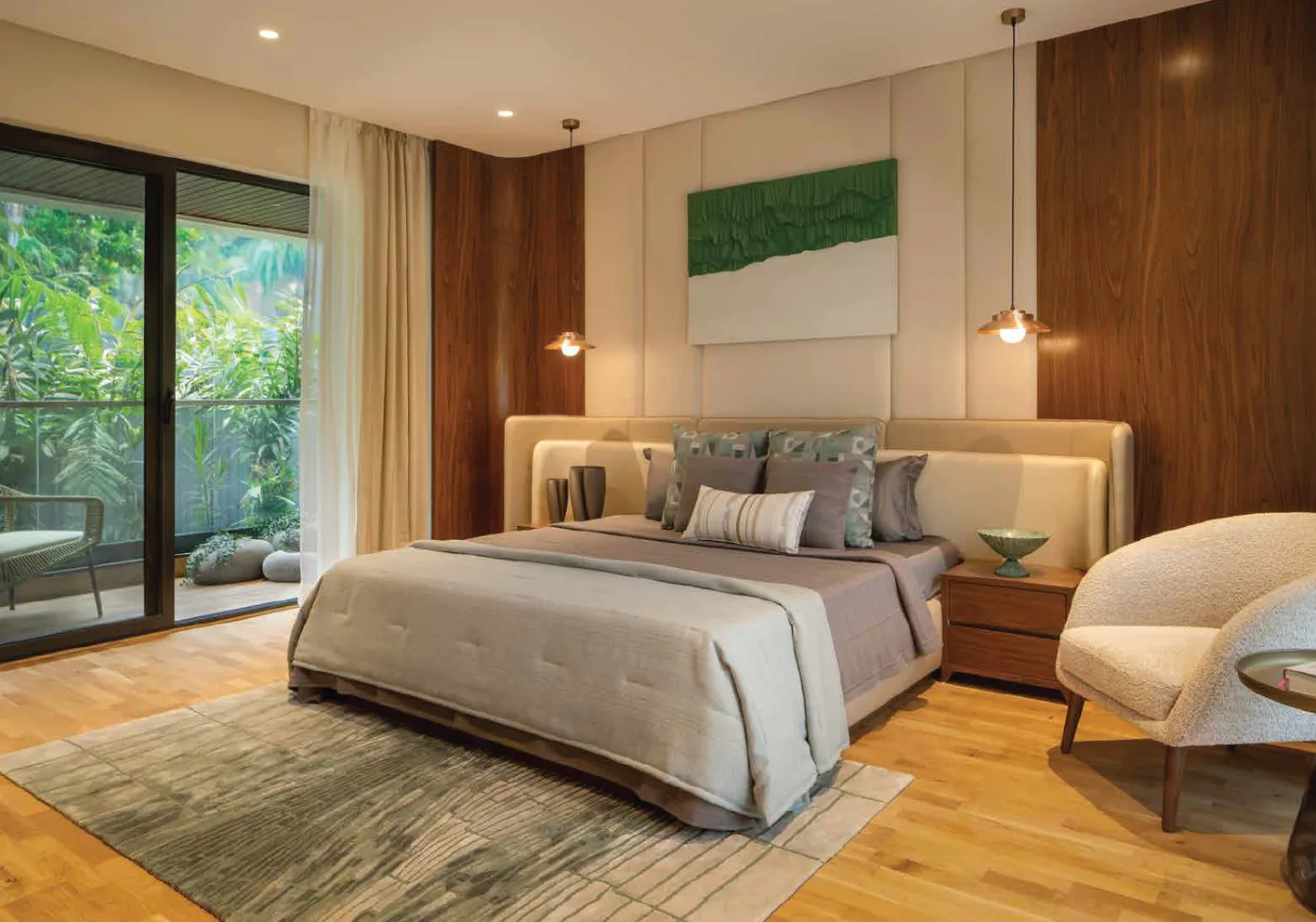 Austin Yana - master bedroom of a sample apartment with garden outlook, Tathawade Pune